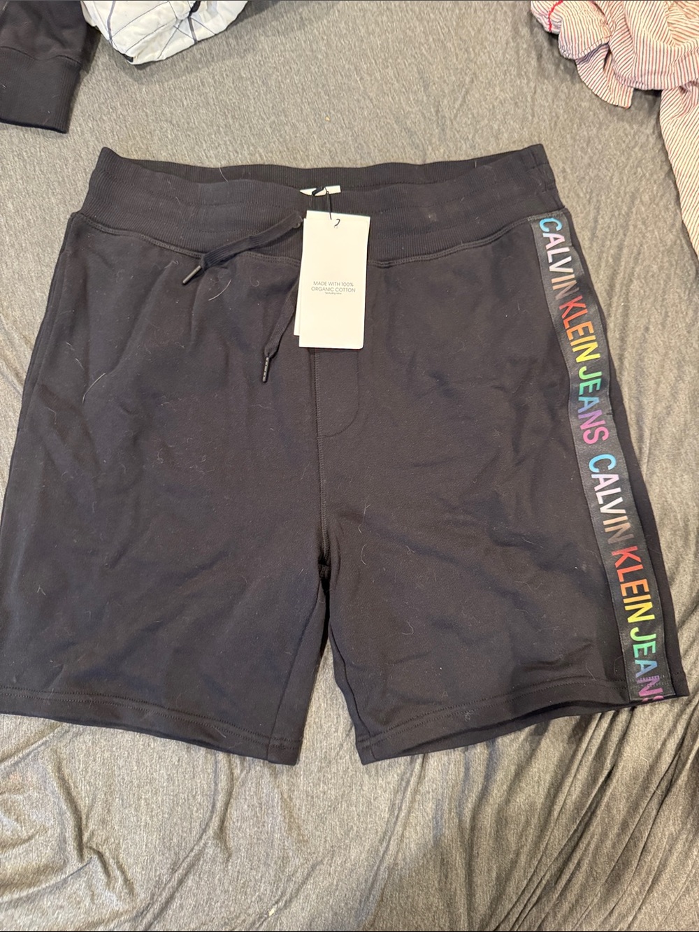 Calvin Klein Jeans Black Athletic Shorts with Rainbow Logo Tape